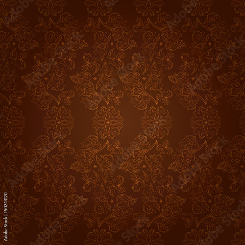 Vintage floral seamless pattern on brown