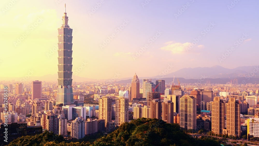 Naklejka premium Tajpej, Tajwan Skyline Panorama