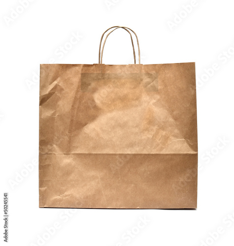 Front of brown crumpled paper bag form the market