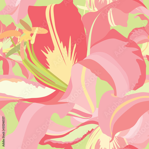 floral seamless pattern with white and pink flowers lily