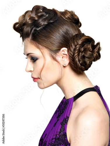 Beautiful  woman with stylish hairstyle with pigtails design