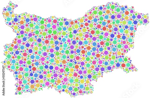 Map of Bulgaria (Europe) in a mosaic of harlequin bubbles