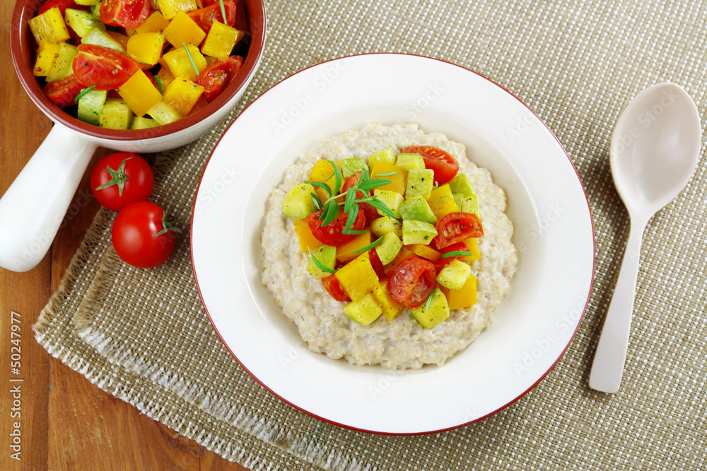 Oatmeal porridge with baked vegetables and rosemary Oatmeal porridge with baked vegetables and rosemary