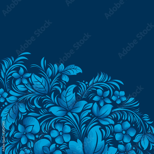 blue flower ornament, gzhel russian style photo