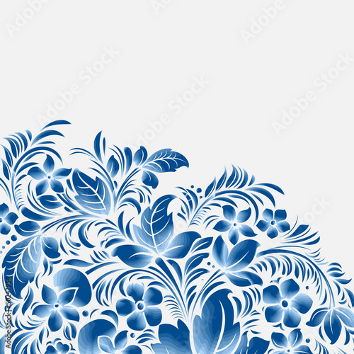 blue flower ornament, gzhel russian style photo