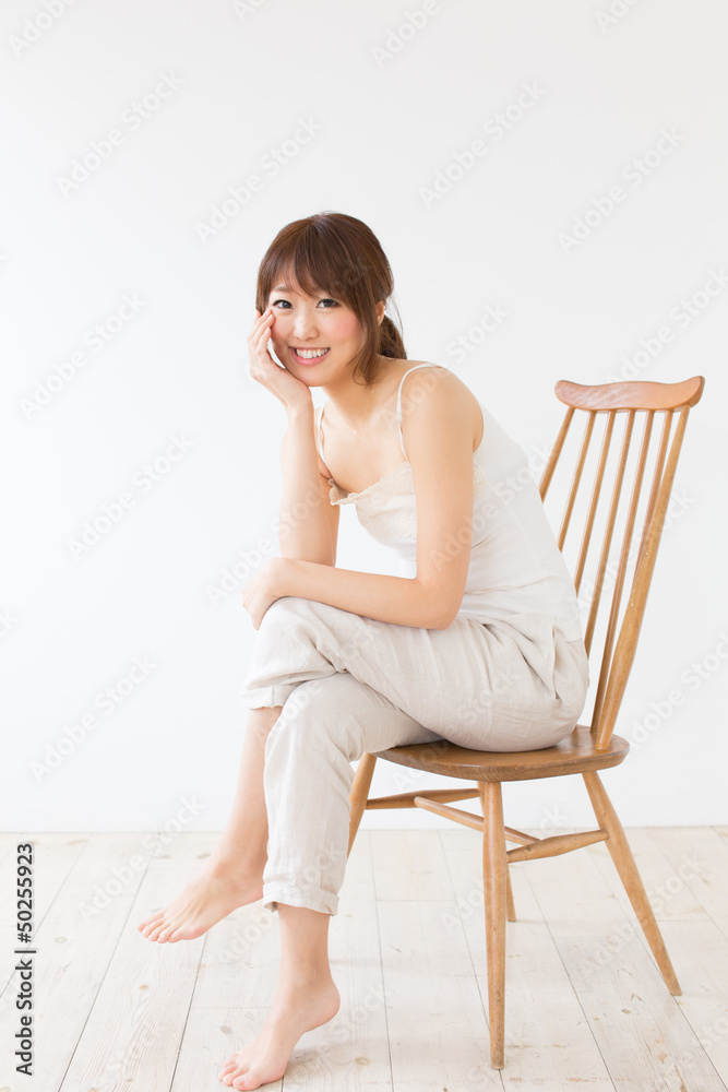 attractive asian woman relaxing