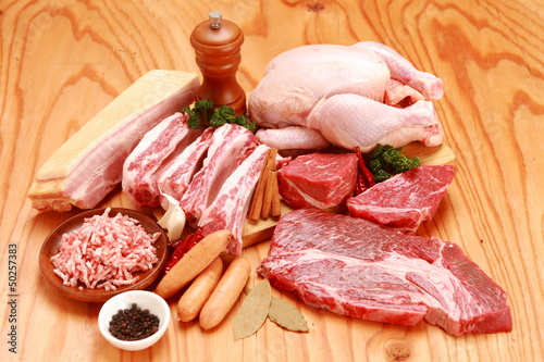 assorted raw meats 