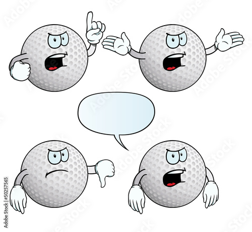 Collection of angry golf balls with various gestures.