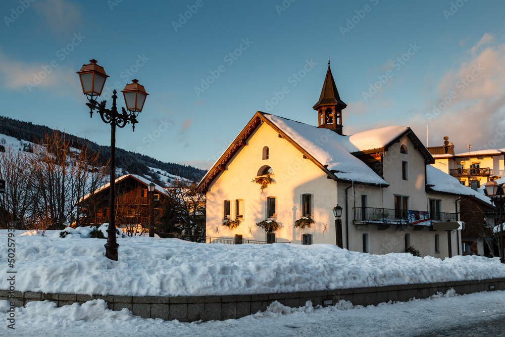 Evening in the Village of Megeve in French Alps, France