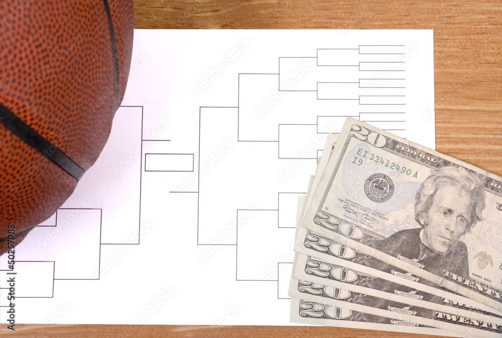 Fototapeta premium March Madness Basketball Bracket and Fanned Money