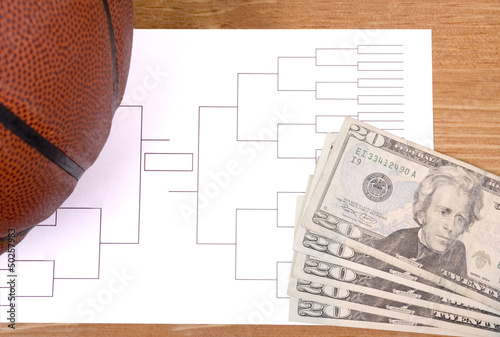 March Madness Basketball Bracket and Fanned Money photo