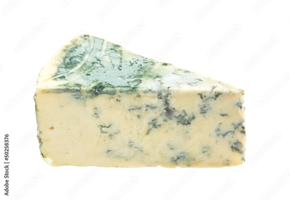 Wedge of soft blue cheese, isolated on white