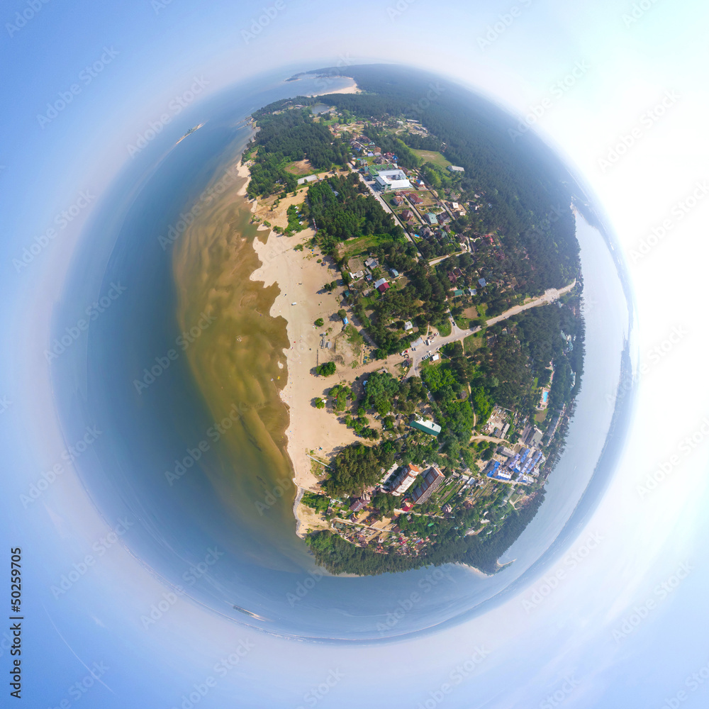 Fototapeta premium Aerial city view from air - little planet mode