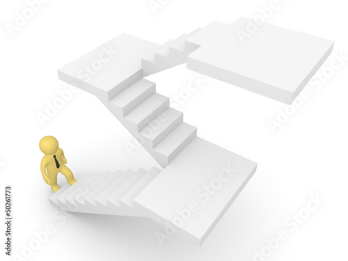 3d man making first step on the staircase