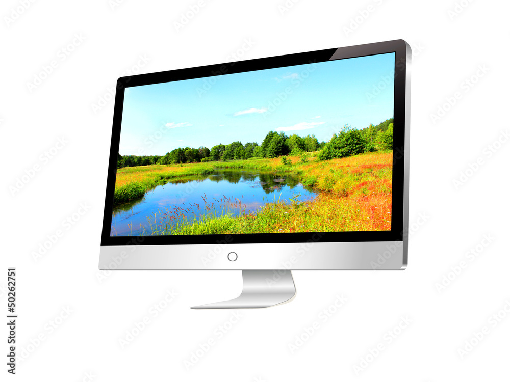 Illustration of modern LCD monitor with landscape in the screen. Illustration of modern LCD monitor with landscape in the screen.