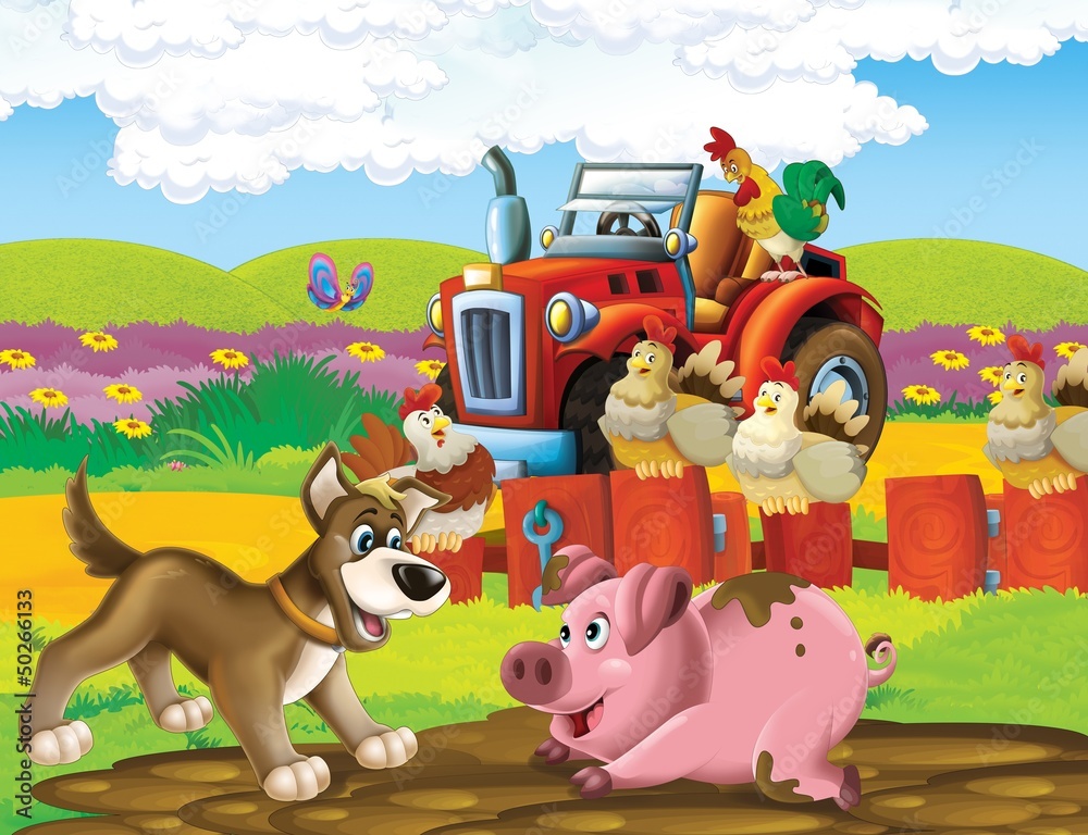 Obraz premium Życie na farmie - ilustracja dla dzieci