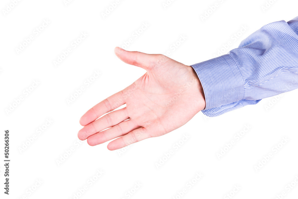 Male hand stretching for handshake Male hand stretching for handshake