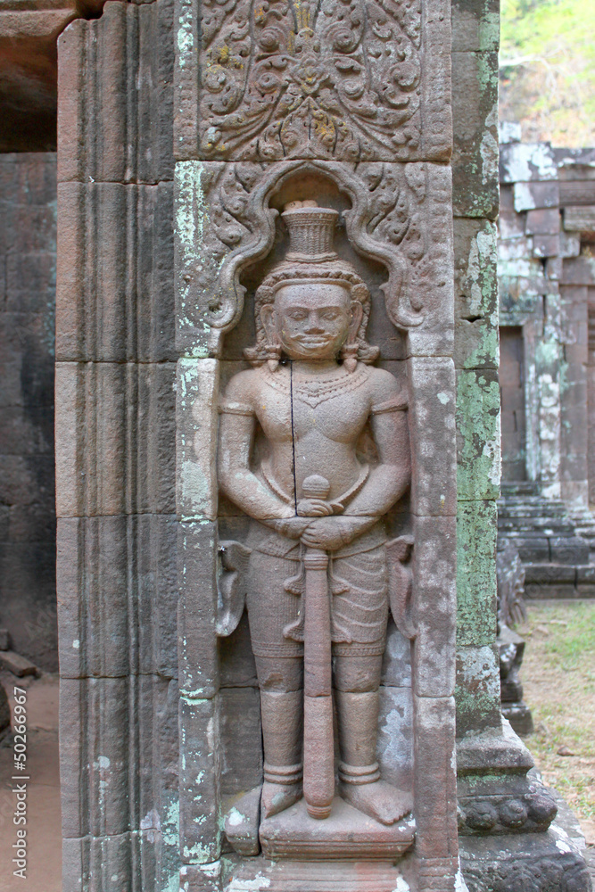 Stone carving of classical Lao P.D.R. construction at Vat Phou
