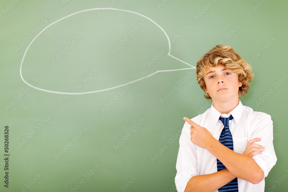 male student pointing at chat box