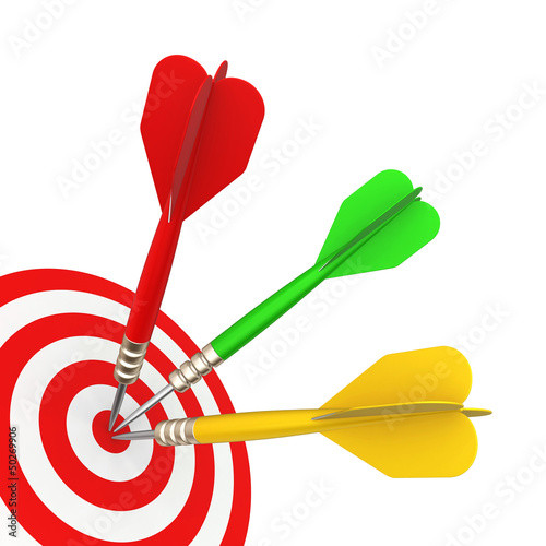 target and darts isolated on white background