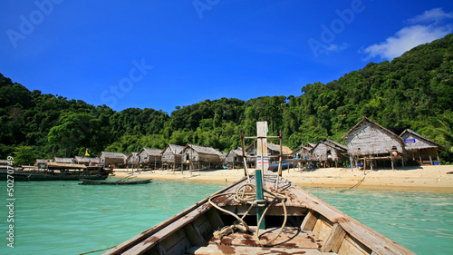 Hull of wooden boat to Islander village at Koh Surin