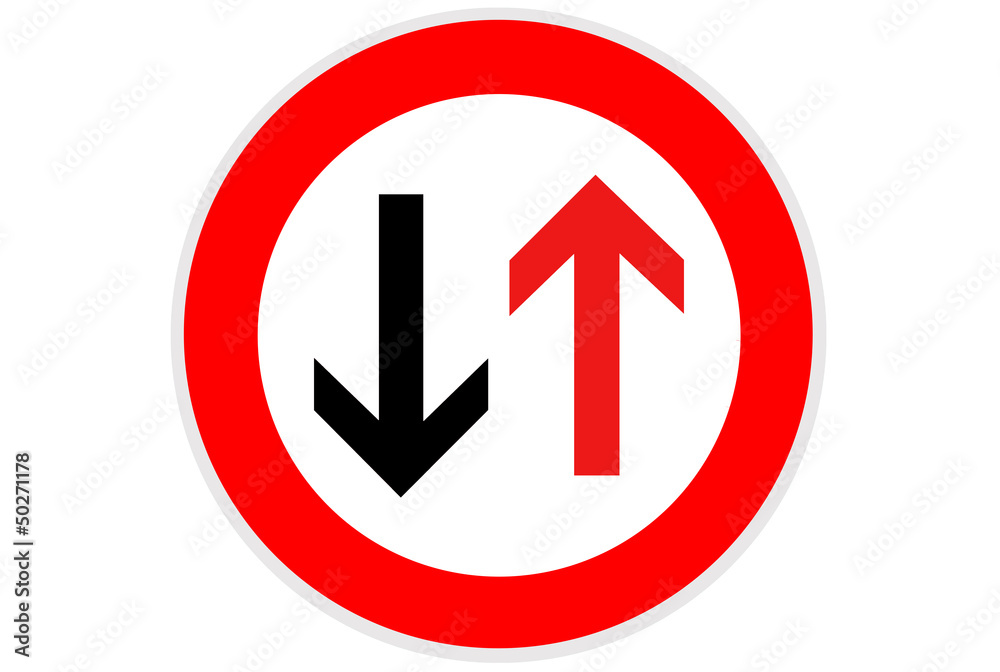 Verkehrszeichen: Dem Gegenverkehr Vorrang gewähren! Verkehrszeichen: Dem Gegenverkehr Vorrang gewähren!