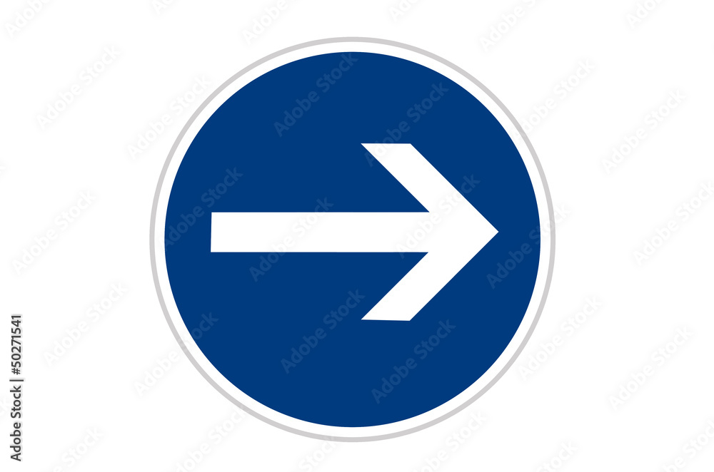 Verkehrszeichen: Vorgeschriebene Fahrtrichtung - hier rechts Verkehrszeichen: Vorgeschriebene Fahrtrichtung - hier rechts