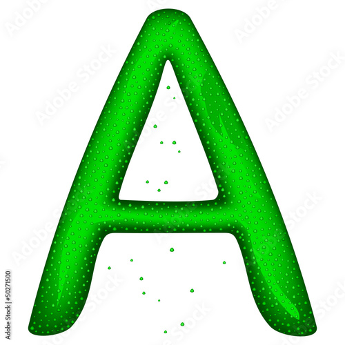 Glass letter (A) with drops