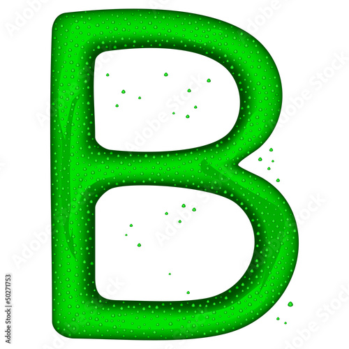 Glass letter (B) with drops