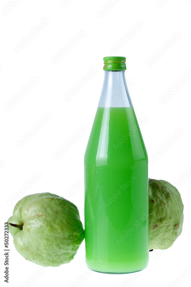 guavas juice in bottle with  white background