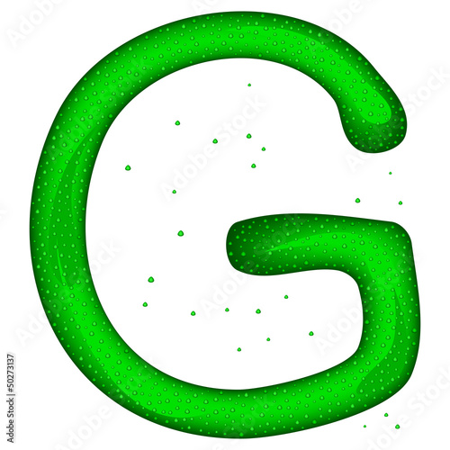 Glass letter (G) with drops