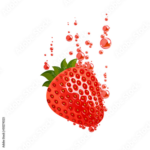Vector Illustration of a Strawberry Falling in Liquid
