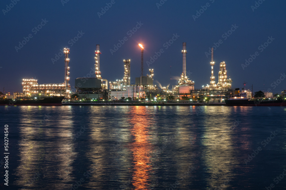 Oil refinery at twilight,Chao Phraya river, Thailand