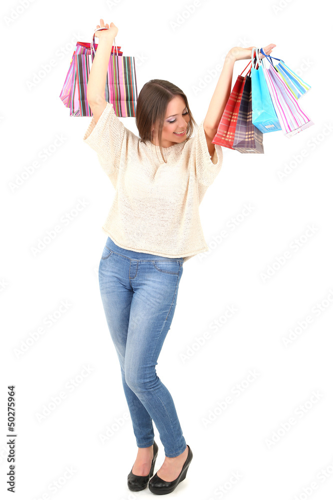 Woman with bags isolated on white Woman with bags isolated on white