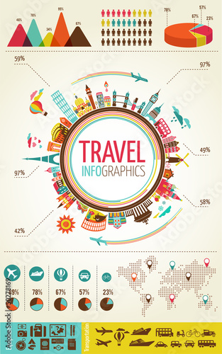 Travel and tourism infographics with data icons, elements