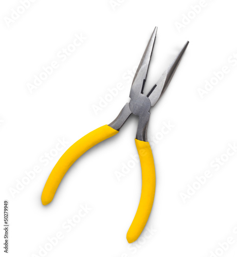 yellow toothed pliers isolated on white background