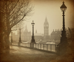 Wandcirkels Londen Vintage Big Ben en parlementsgebouw  © XtravaganT