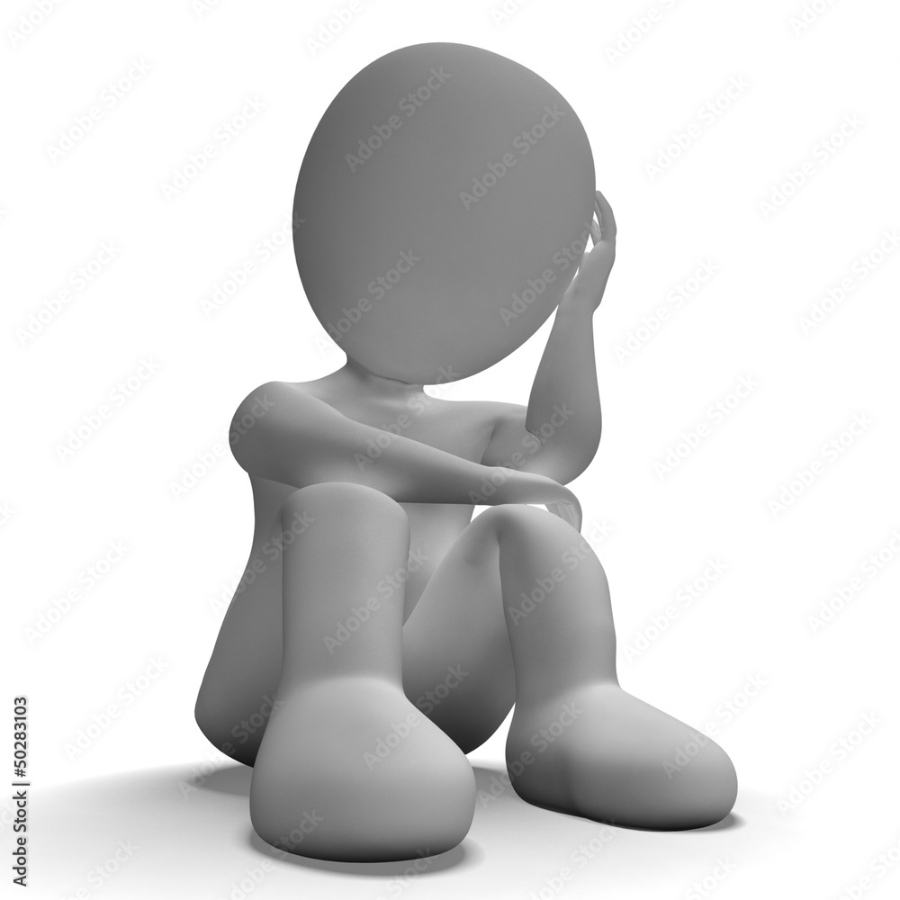Sad And Unhappy 3d Character Shows Stress Sad And Unhappy 3d Character Shows Stress