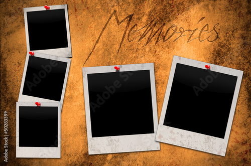 Memories five polaroids with red pin