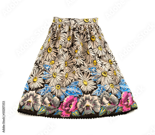 Hand drawn flowers pattern evase skirt with lace photo