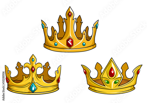 Royal golden crowns with jewelry