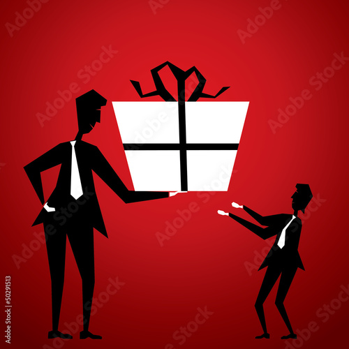 men giving big gift to friend