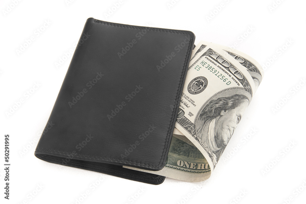 US dollars in a black wallet isolated on white US dollars in a black wallet isolated on white