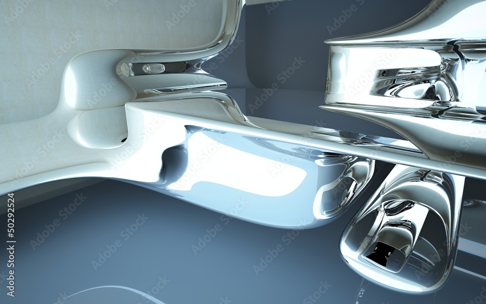 Abstract interior with mirror sculpture Abstract interior with mirror sculpture