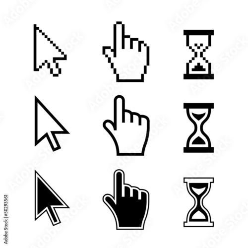 Pixel cursors icons. Hand Arrow Hourglass