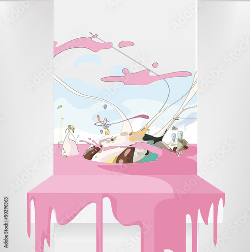 Funny world on a white shelves. Vector Background. 