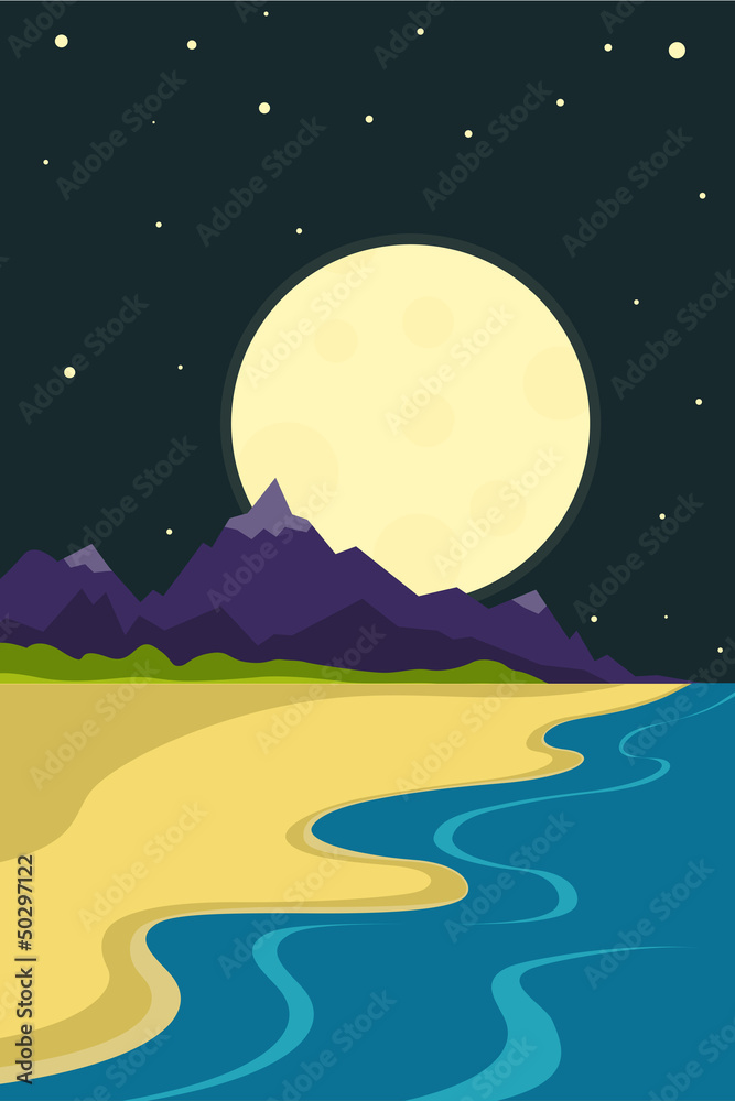 Vector summer night by the sea landscape Vector summer night by the sea landscape