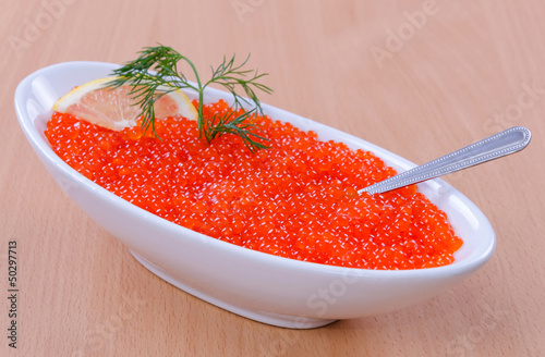 Porcelain bowl with caviar appetizer