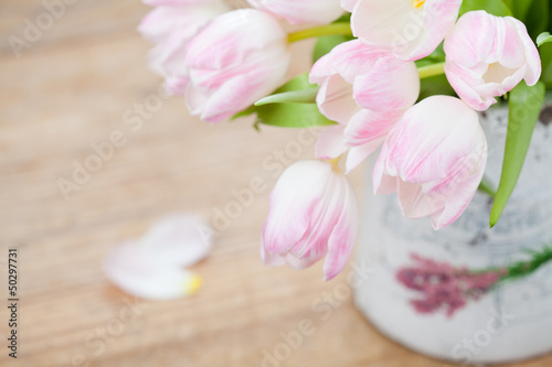 Pink tulips in vase