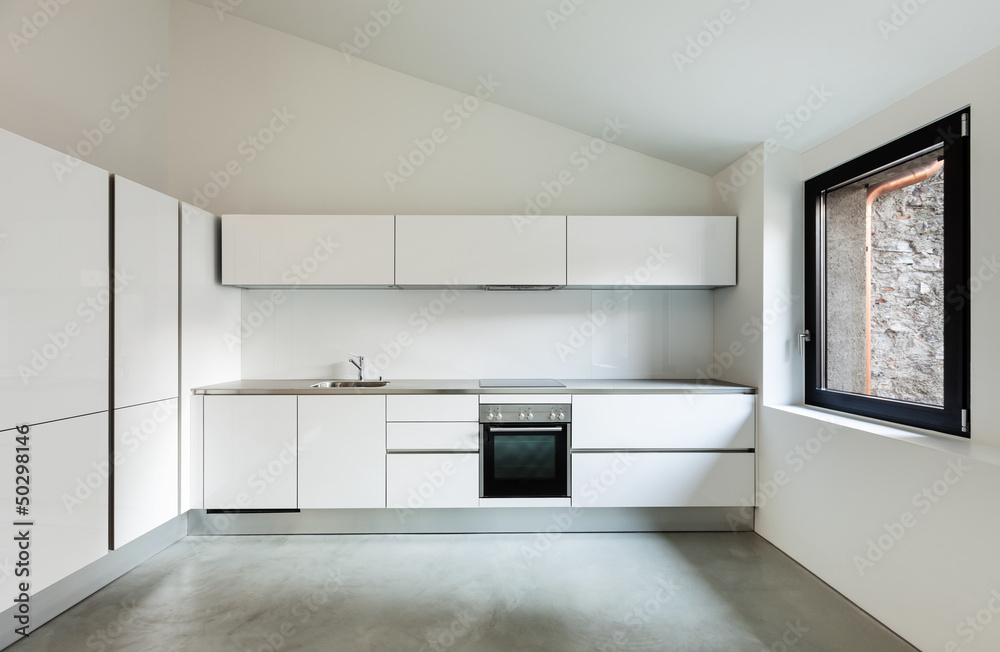 Modern house interior, big kitchen, look front Modern house interior, big kitchen, look front